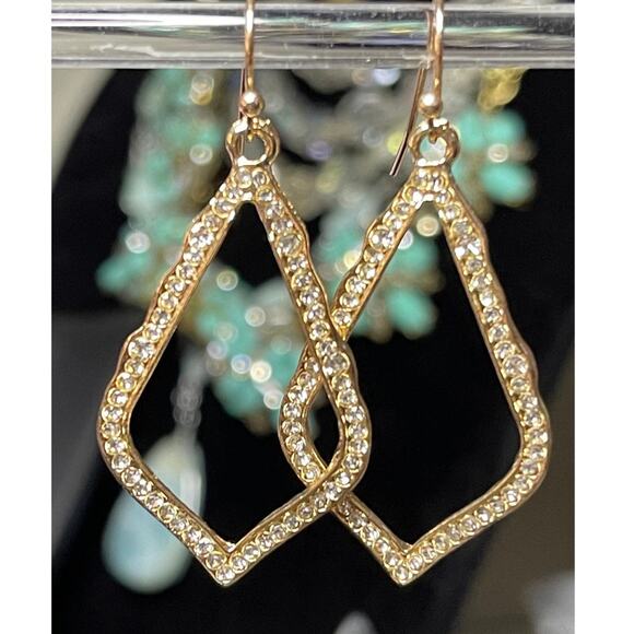 2” Earrings Crystal CZ Gold Drop Dangle Open Kendra Scott Sophee STYLE S21 - Picture 2 of 6